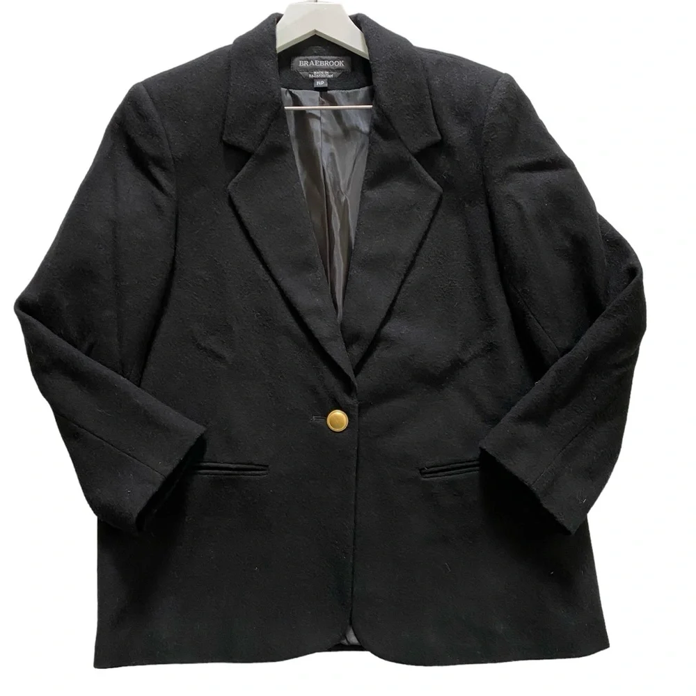 Vintage Braebrook 100% Wool Blazer Black Women’s Size 14P